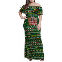 Funny Cats Make Me Happy Humans Make My Head Hurt Quote Family Matching Off Shoulder Maxi Dress and Hawaiian Shirt with Green Christmas Pattern - Wonder Print Shop