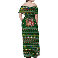 Funny Cats Make Me Happy Humans Make My Head Hurt Quote Family Matching Off Shoulder Maxi Dress and Hawaiian Shirt with Green Christmas Pattern - Wonder Print Shop