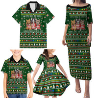 Funny Cats Make Me Happy Humans Make My Head Hurt Quote Family Matching Puletasi and Hawaiian Shirt with Green Christmas Pattern - Wonder Print Shop