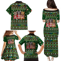 Funny Cats Make Me Happy Humans Make My Head Hurt Quote Family Matching Puletasi and Hawaiian Shirt with Green Christmas Pattern - Wonder Print Shop