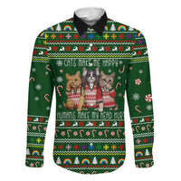 Funny Cats Make Me Happy Humans Make My Head Hurt Quote Family Matching Puletasi and Hawaiian Shirt with Green Christmas Pattern - Wonder Print Shop