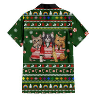 Funny Cats Make Me Happy Humans Make My Head Hurt Quote Family Matching Short Sleeve Bodycon Dress and Hawaiian Shirt with Green Christmas Pattern - Wonder Print Shop