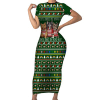 Funny Cats Make Me Happy Humans Make My Head Hurt Quote Family Matching Short Sleeve Bodycon Dress and Hawaiian Shirt with Green Christmas Pattern - Wonder Print Shop