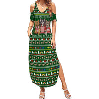 Funny Cats Make Me Happy Humans Make My Head Hurt Quote Family Matching Summer Maxi Dress and Hawaiian Shirt with Green Christmas Pattern - Wonder Print Shop