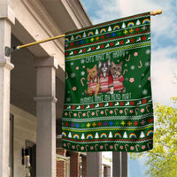 Funny Cats Make Me Happy Humans Make My Head Hurt Quote Garden Flag with Green Christmas Pattern - Wonder Print Shop