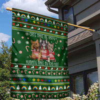 Funny Cats Make Me Happy Humans Make My Head Hurt Quote Garden Flag with Green Christmas Pattern - Wonder Print Shop