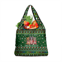 Funny Cats Make Me Happy Humans Make My Head Hurt Quote Grocery Bag with Green Christmas Pattern - Wonder Print Shop