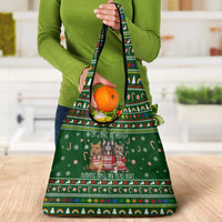 Funny Cats Make Me Happy Humans Make My Head Hurt Quote Grocery Bag with Green Christmas Pattern - Wonder Print Shop