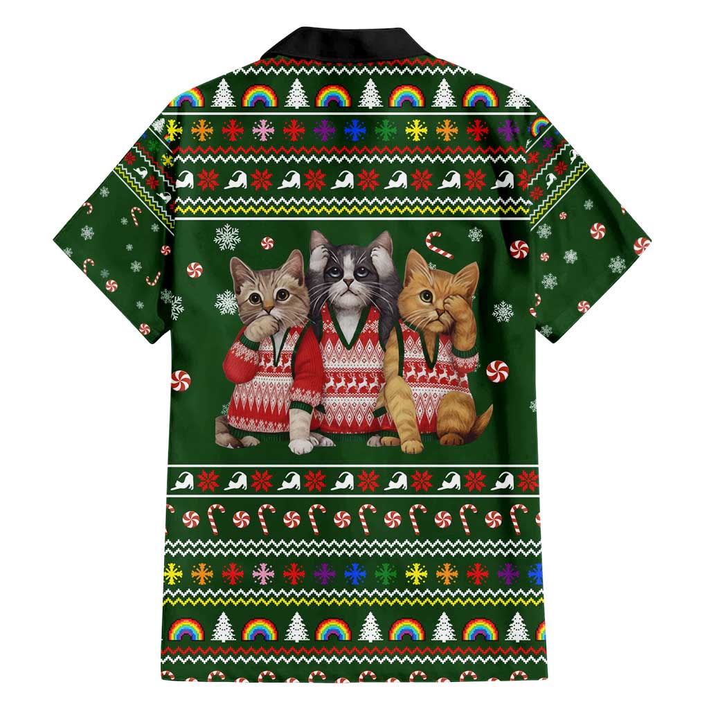 Funny Cats Make Me Happy Humans Make My Head Hurt Quote Hawaiian Shirt with Green Christmas Pattern - Wonder Print Shop