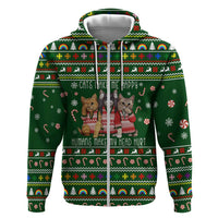 Funny Cats Make Me Happy Humans Make My Head Hurt Quote Hoodie with Green Christmas Pattern - Wonder Print Shop