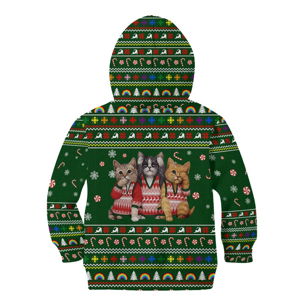 Funny Cats Make Me Happy Humans Make My Head Hurt Quote Kid Hoodie with Green Christmas Pattern - Wonder Print Shop