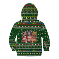 Funny Cats Make Me Happy Humans Make My Head Hurt Quote Kid Hoodie with Green Christmas Pattern - Wonder Print Shop