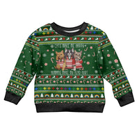Funny Cats Make Me Happy Humans Make My Head Hurt Quote Kid Ugly Christmas Sweater with Green Christmas Pattern - Wonder Print Shop