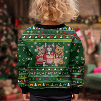 Funny Cats Make Me Happy Humans Make My Head Hurt Quote Kid Ugly Christmas Sweater with Green Christmas Pattern - Wonder Print Shop