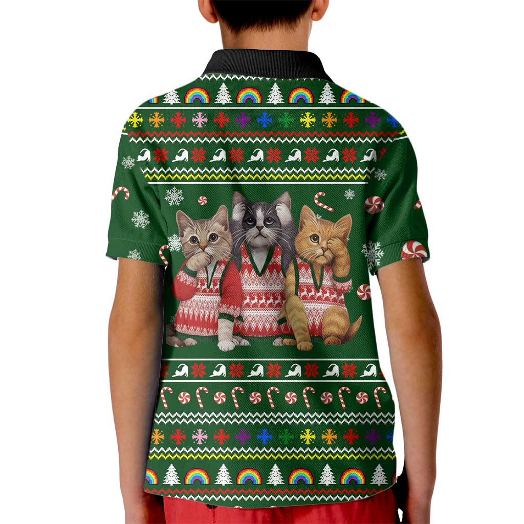 Funny Cats Make Me Happy Humans Make My Head Hurt Quote Kid Polo Shirt with Green Christmas Pattern - Wonder Print Shop
