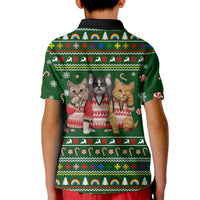 Funny Cats Make Me Happy Humans Make My Head Hurt Quote Kid Polo Shirt with Green Christmas Pattern - Wonder Print Shop