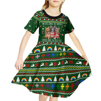 Funny Cats Make Me Happy Humans Make My Head Hurt Quote Kid Short Sleeve Dress with Green Christmas Pattern - Wonder Print Shop