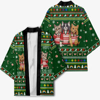 Funny Cats Make Me Happy Humans Make My Head Hurt Quote Kimono with Green Christmas Pattern - Wonder Print Shop