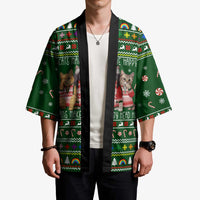 Funny Cats Make Me Happy Humans Make My Head Hurt Quote Kimono with Green Christmas Pattern - Wonder Print Shop