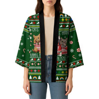 Funny Cats Make Me Happy Humans Make My Head Hurt Quote Kimono with Green Christmas Pattern - Wonder Print Shop