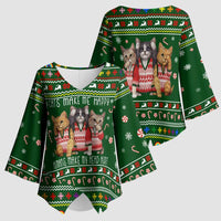 Funny Cats Make Me Happy Humans Make My Head Hurt Quote Kimono Sleeve Blouse with Green Christmas Pattern - Wonder Print Shop