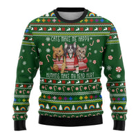 Funny Cats Make Me Happy Humans Make My Head Hurt Quote Ugly Christmas Sweater with Green Christmas Pattern - Wonder Print Shop