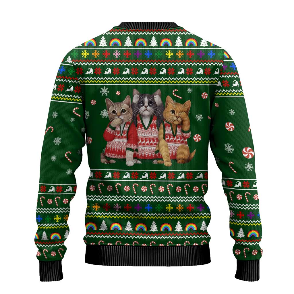 Funny Cats Make Me Happy Humans Make My Head Hurt Quote Ugly Christmas Sweater with Green Christmas Pattern - Wonder Print Shop