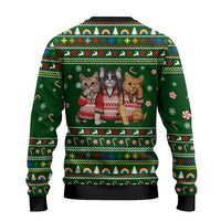 Funny Cats Make Me Happy Humans Make My Head Hurt Quote Ugly Christmas Sweater with Green Christmas Pattern - Wonder Print Shop