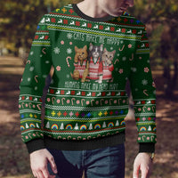 Funny Cats Make Me Happy Humans Make My Head Hurt Quote Ugly Christmas Sweater with Green Christmas Pattern - Wonder Print Shop