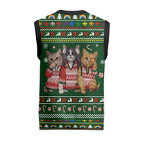Funny Cats Make Me Happy Humans Make My Head Hurt Quote Christmas Knitted V-Neck Vest with Green Christmas Pattern - Wonder Print Shop