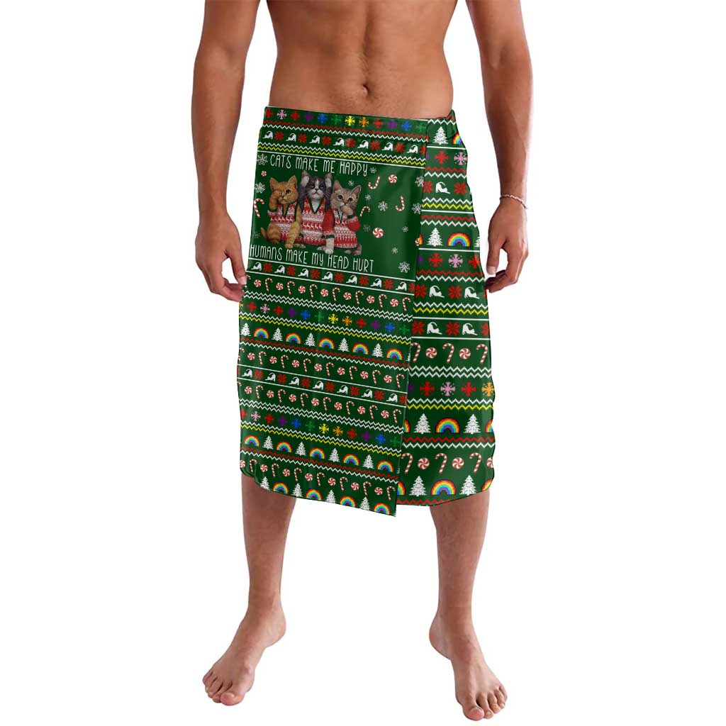 Funny Cats Make Me Happy Humans Make My Head Hurt Quote Lavalava with Green Christmas Pattern - Wonder Print Shop
