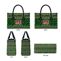 Funny Cats Make Me Happy Humans Make My Head Hurt Quote Leather Bag with Green Christmas Pattern - Wonder Print Shop