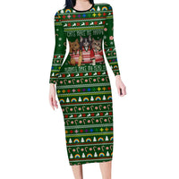 Funny Cats Make Me Happy Humans Make My Head Hurt Quote Long Sleeve Bodycon Dress with Green Christmas Pattern - Wonder Print Shop