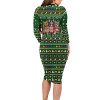 Funny Cats Make Me Happy Humans Make My Head Hurt Quote Long Sleeve Bodycon Dress with Green Christmas Pattern - Wonder Print Shop