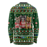 Funny Cats Make Me Happy Humans Make My Head Hurt Quote Long Sleeve Shirt with Green Christmas Pattern - Wonder Print Shop