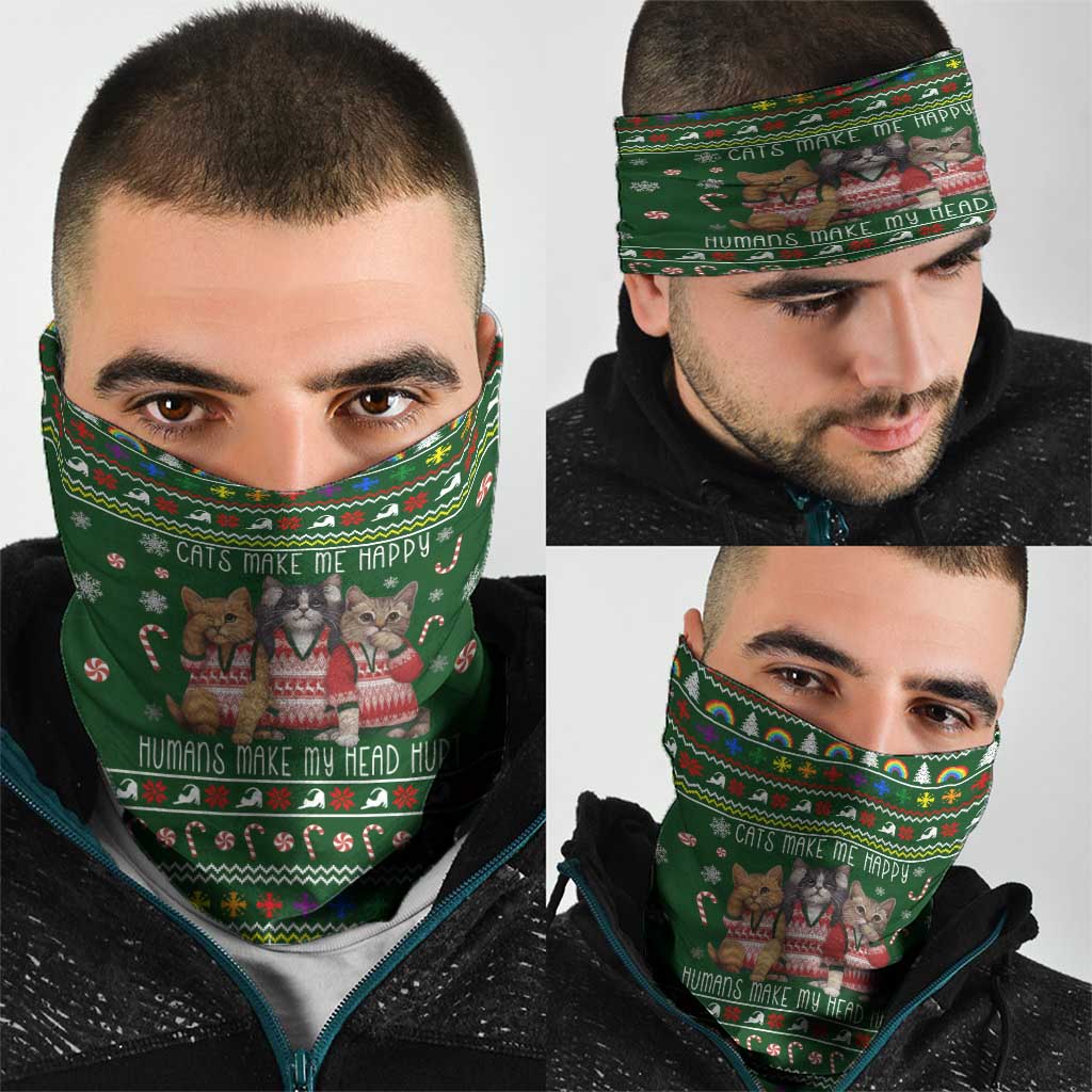 Funny Cats Make Me Happy Humans Make My Head Hurt Quote Neck Gaiter with Green Christmas Pattern - Wonder Print Shop