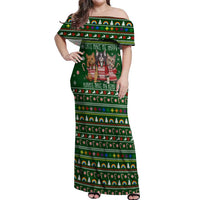 Funny Cats Make Me Happy Humans Make My Head Hurt Quote Off Shoulder Maxi Dress with Green Christmas Pattern - Wonder Print Shop