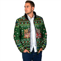 Funny Cats Make Me Happy Humans Make My Head Hurt Quote Padded Jacket with Green Christmas Pattern - Wonder Print Shop