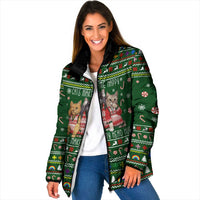 Funny Cats Make Me Happy Humans Make My Head Hurt Quote Padded Jacket with Green Christmas Pattern - Wonder Print Shop