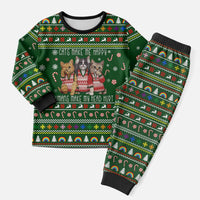 Funny Cats Make Me Happy Humans Make My Head Hurt Quote Christmas Pajama Set with Green Christmas Pattern - Wonder Print Shop