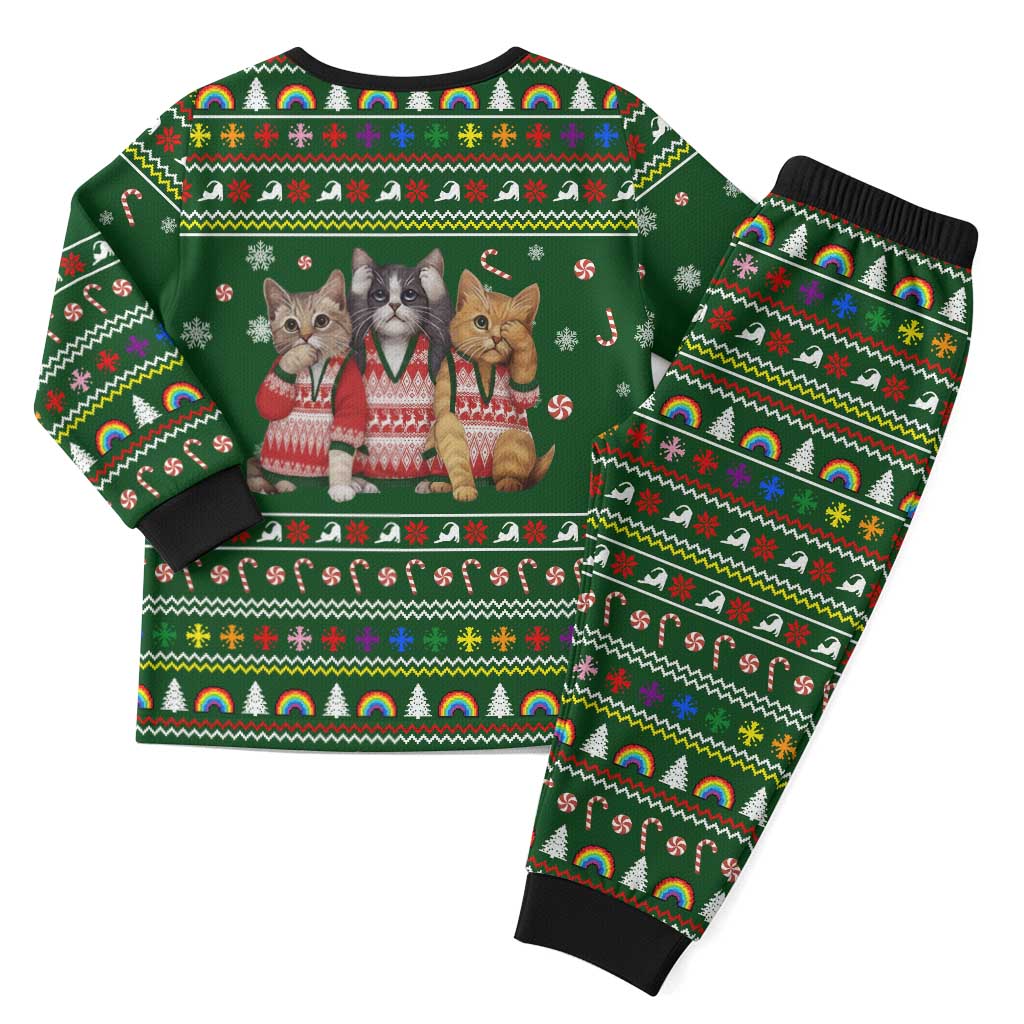 Funny Cats Make Me Happy Humans Make My Head Hurt Quote Christmas Pajama Set with Green Christmas Pattern - Wonder Print Shop