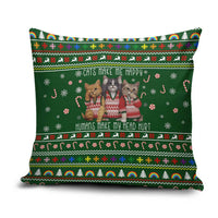 Funny Cats Make Me Happy Humans Make My Head Hurt Quote Pillow Cover with Green Christmas Pattern - Wonder Print Shop