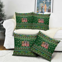 Funny Cats Make Me Happy Humans Make My Head Hurt Quote Pillow Cover with Green Christmas Pattern - Wonder Print Shop