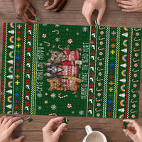 Funny Cats Make Me Happy Humans Make My Head Hurt Quote Puzzle with Green Christmas Pattern - Wonder Print Shop