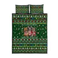 Funny Cats Make Me Happy Humans Make My Head Hurt Quote Quilt Bed Set with Green Christmas Pattern - Wonder Print Shop