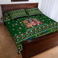 Funny Cats Make Me Happy Humans Make My Head Hurt Quote Quilt Bed Set with Green Christmas Pattern - Wonder Print Shop