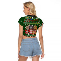 Funny Cats Make Me Happy Humans Make My Head Hurt Quote Raglan Cropped T Shirt with Green Christmas Pattern - Wonder Print Shop