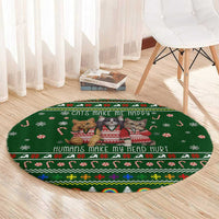 Funny Cats Make Me Happy Humans Make My Head Hurt Quote Round Carpet with Green Christmas Pattern - Wonder Print Shop