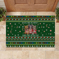 Funny Cats Make Me Happy Humans Make My Head Hurt Quote Rubber Doormat with Green Christmas Pattern - Wonder Print Shop
