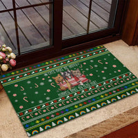 Funny Cats Make Me Happy Humans Make My Head Hurt Quote Rubber Doormat with Green Christmas Pattern - Wonder Print Shop